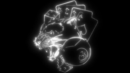 Poster - cougar in white line on black background