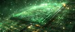 © INsprThDesign - Futuristic digital circuit board glowing with green light, representing advanced technology and innovation in electronics and computing.