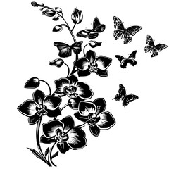 Wall Mural - orchid silhouette, orchid svg, orchid png, orchid illustration, orchid, silhouette flower, floral svg, herb svg, flower illustration, flower, floral, vector, nature, illustration, spring, design, patt