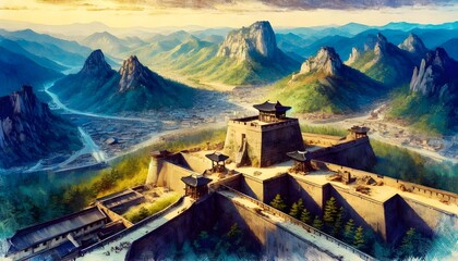 Wall Mural - traditional Korean mountain fortress