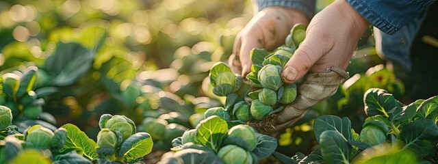 Wall Mural - a farmer harvests Brussels sprouts. Selective focus