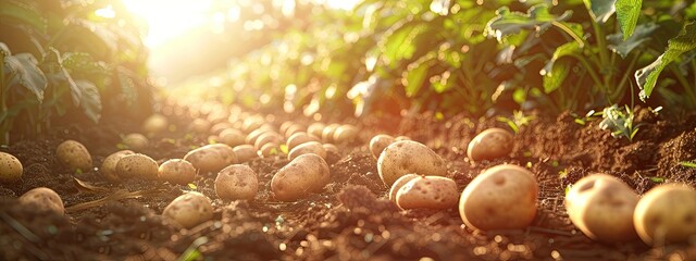 Sticker - close-up of potato harvest. Selective focus