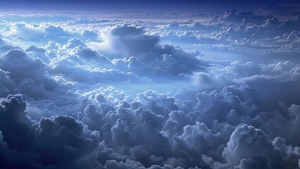 Wall Mural - a serene image of pearly white clouds shining against the deep indigo sky creating a peaceful atmosp