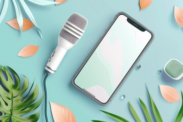 Wall Mural - Podcast app flat design side view audio theme water color Monochromatic Color Scheme