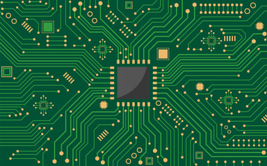 Fototapete - CPU chipset with printed circuit board, Technology concept design. Abstract background for web, banner, card, and cover. Vector illustration.