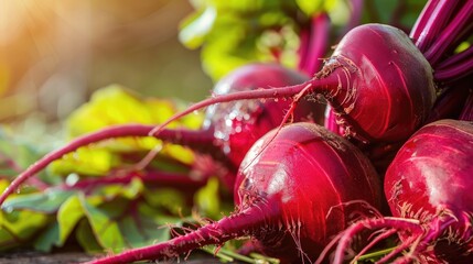Poster - close-up of beets in the garden. selective focus