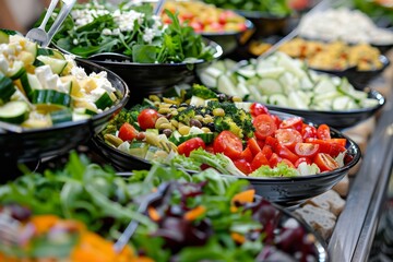 Fresh salad buffet displayed at a catered event or celebration for dining in a party concept