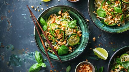 Poster - Fresh Asian Noodle Salad on Rustic Table
