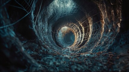 Wall Mural - A dark tunnel with a spider web pattern