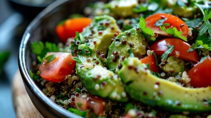 Wall Mural - Fresh Quinoa Avocado Salad with Cherry Tomatoes and Arugula