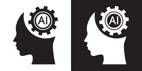 Poster - Human face with a gears icon. Artificial intelligence technology concept design, Machine learning. Isolated artificial Intelligence symbols. Vector illustration for banner and web template.