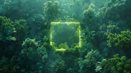 Wall Mural - neon square set within a dense forest of vibrant green and neon turquoise