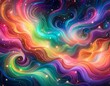 © Willard - Energetic, colorful swirls in shades of pink, blue, green, purple, yellow, and orange create a captivating abstract pattern on a starry backdrop.