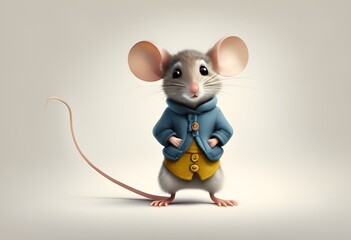 Wall Mural - a cute little rat dressed in a coat with big ears