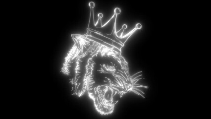 Sticker - Tiger head in white line on black background