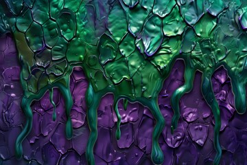 Wall Mural - Poison texture with scales and toxic slime drips, vibrant greens and purples, ai generated