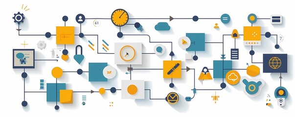 Picture a flat design of a project communication flowchart