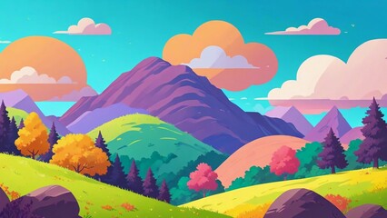 Wall Mural - landscape with mountains and rainbow