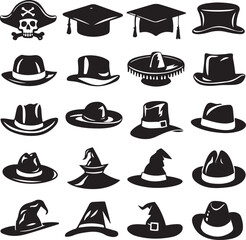 Wall Mural - Various Hats Silhouette Vector Set