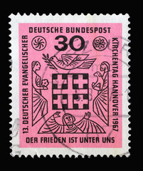 Stamp printed in Germany devoted to 13th German Evangelical Churches Day, circa 1967