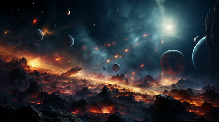 Fantasy Planet Landscape destroy concept cosmic art background with planets and stars AI Generated
