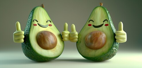 Wall Mural - an illustration of a smiling avocado slice. a mascot for healthy food.