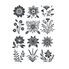 Poster - Flat design flower silhouettes and leaves floral element design vector template illustration
