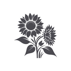 Poster - Flat design sunflower silhouettes and leaves floral element design vector template illustration