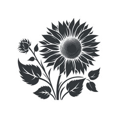 Poster - Flat design sunflower silhouettes and leaves floral element design vector template illustration