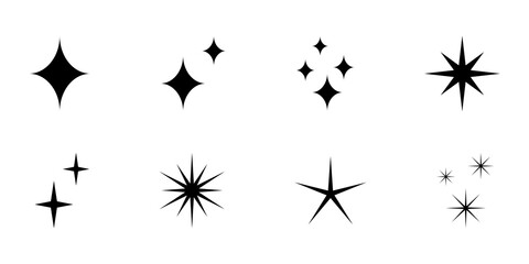 Canvas Print - set of isolated black sparkling stars on white background - simple decorative sparkles for card orna