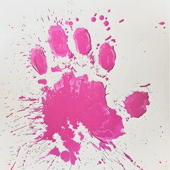 Wall Mural - messy cat paw print done with pink ink or paint on a white background.