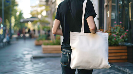 Wall Mural - holding canvas tote bag mockup