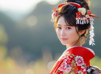 Poster - Portrait of a Japanese woman in traditional kimono