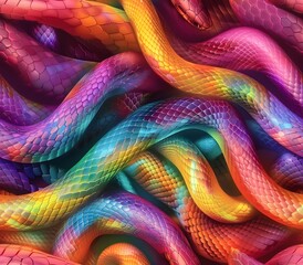 Canvas Print - Vibrant Rainbow Snake Scales Undulating into Abstract Wave Formations Dynamic Movement and Flowing Energy in Cinematic Lighting and Ethereal