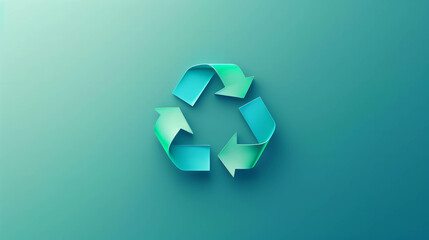 Wall Mural - A minimalist recycling logo stands out against a soothing light blue-green gradient background, symbolizing environmental awareness. AI generative technology brings eco-friendly concepts to life.