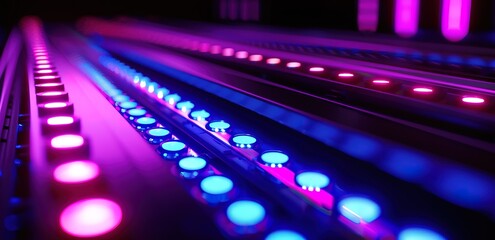 Wall Mural - the background of the light buttons is in the shape of a circle in a row