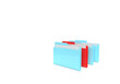 © Romafa - A blue, red folder with papers and files. 3d rendering on the topic of computer, office, work, interface, technology, applications, business, data. Minimal, modern style. Transparent background.