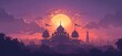 © Sagar - illustration of an Indian temple silhouette against the backdrop of a purple sky at sunset