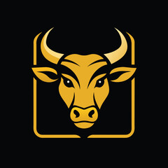 Canvas Print - Unique regal golden Bull, face view, business Logo icon Vector