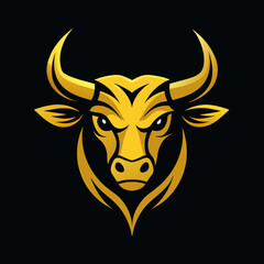 Canvas Print - Unique regal golden Bull, face view, business Logo icon Vector