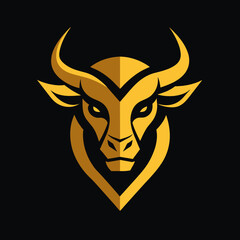 Sticker - Unique regal golden Bull, face view, business Logo icon Vector