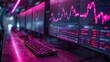 © Eman Suardi - Futuristic stock and crypto trading exchange scene with charts, numbers and world trading map displayed on multi screens