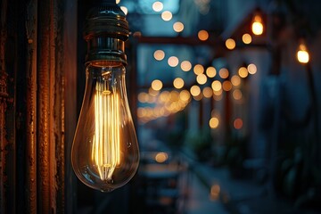 Wall Mural - Vintage Edison style light bulb for outdoor night decor.