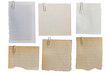 © Konstantin G - Set of old scraps of different types of paper with torn edges fixed with a paper clip on a transparent background.