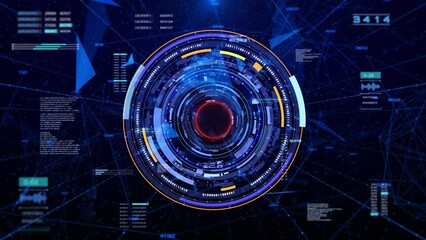 Leinwandbilder - Technology HUD circle spinning element. Futuristic geometric shape rotating and communication display for game, infographic, business 4K motion