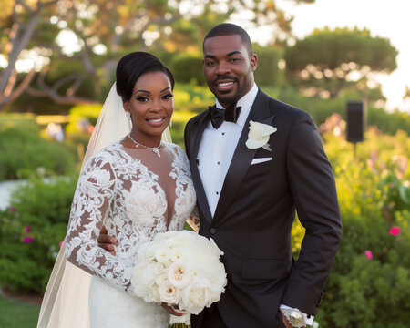 Beautiful Black Couple Getting Married in Elegant Outdoor Setting