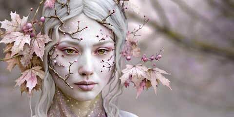 Wall Mural - portrait of a woman with a wreath of flowers Illustration background, wallpaper, portrait of a beautiful woman girl, in flowers, face in the foreground, girlish beauty. fantasy