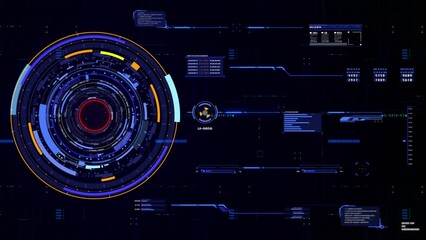 Leinwandbilder - HUD futuristic spinning circle crosshair element with digital data, chart for business development, game, technology 4K motion