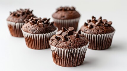 Wall Mural - Chocolate muffins displayed against a white backdrop