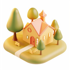 Wall Mural - village icon in 3D style on a white background